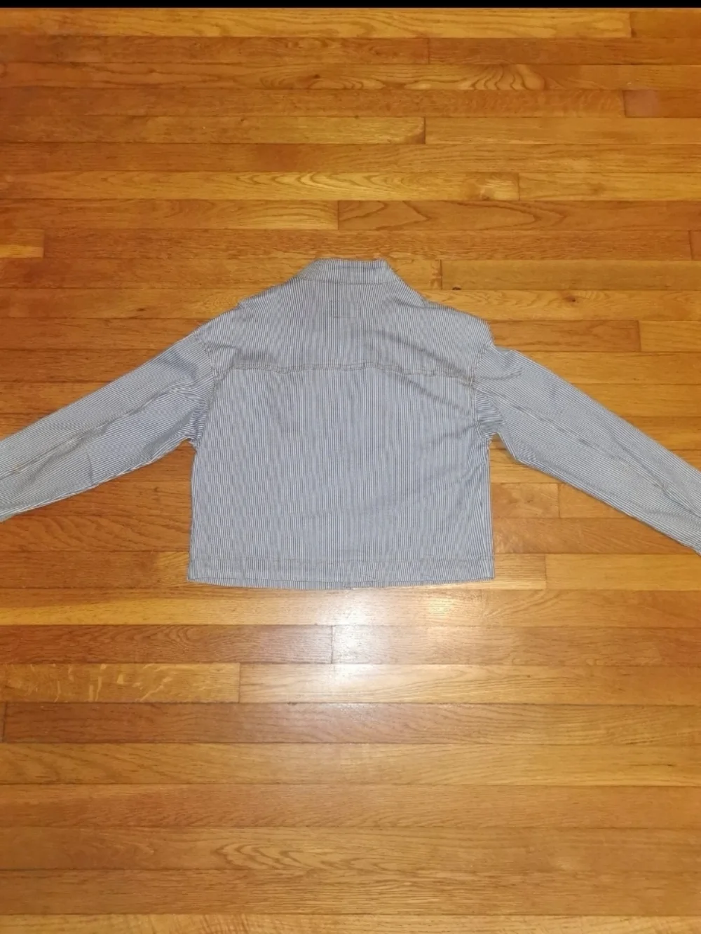 Universal Thread Striped Button-Front Cropped Jacket in Light Blue and White